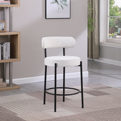 Taburetes altos de barra Sherpa modernos, con asiento tapizado y patas de latón cepillado, taburetes de cocina redondos de respaldo bajo con reposapiés para comedor (juego de 2)