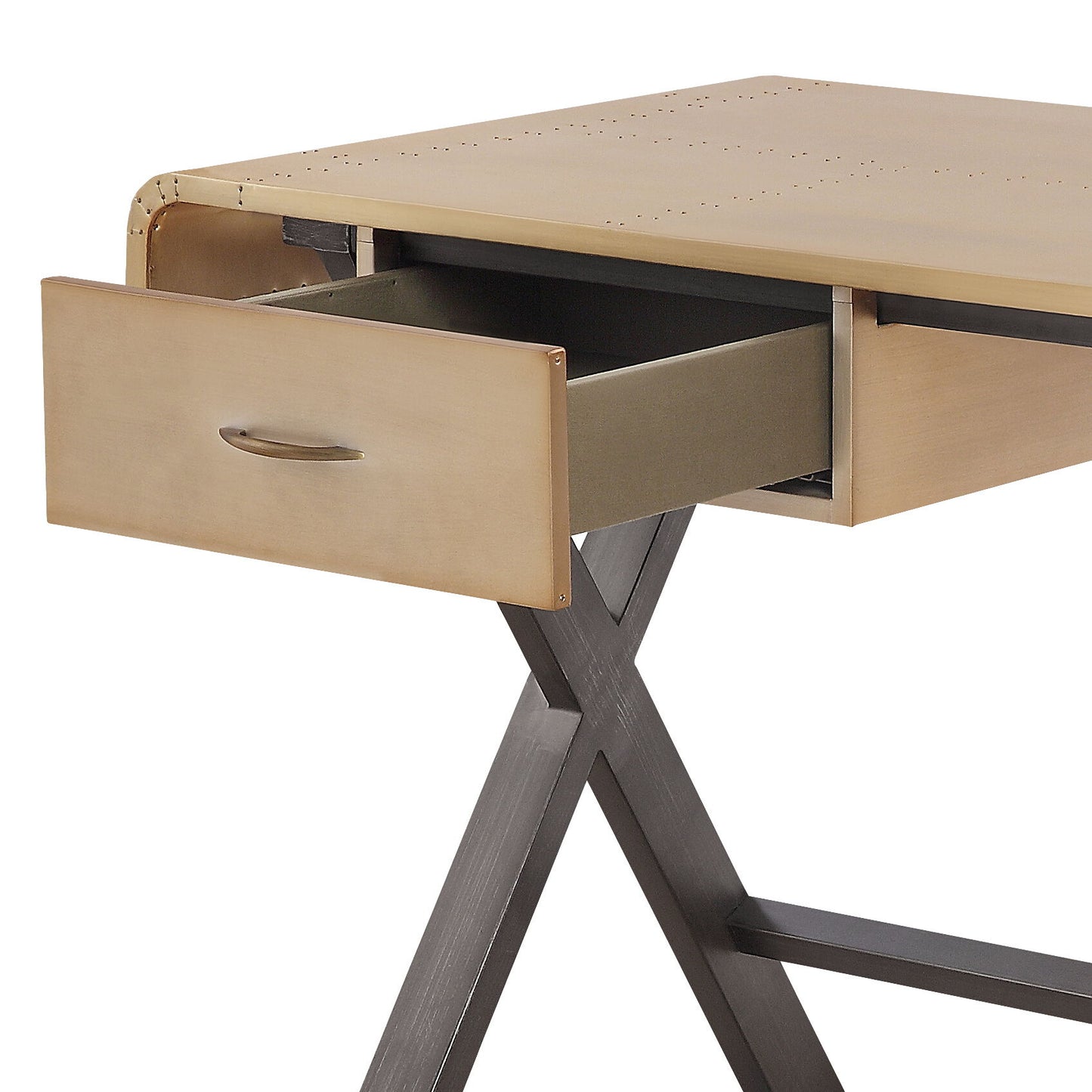 Danton - Escritorio rectangular de aluminio y cuero flor de primera calidad - Dorado