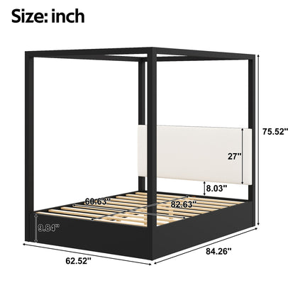 Canopy Platform Bed With Upholstered Headboard