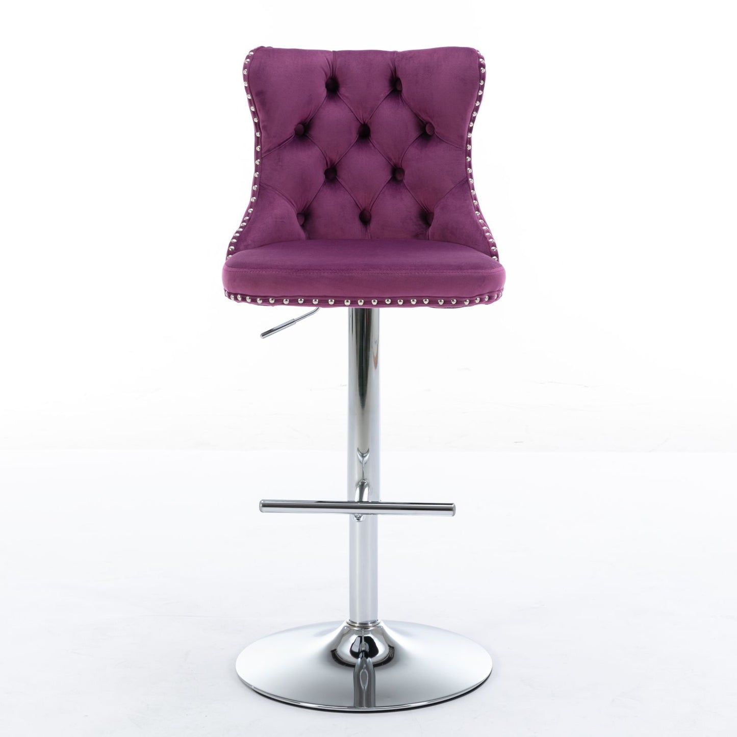 Taburetes giratorios de terciopelo con altura de asiento ajustable de 63 a 84 cm. Modernos taburetes de bar con base cromada y tapizados, cómodos y capitoné para el hogar, el pub y la isla de cocina (juego de 2).