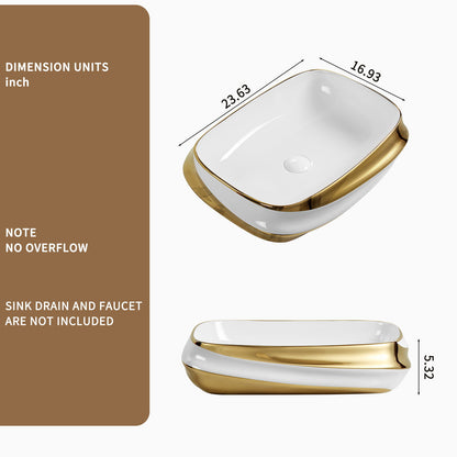 Vessel Sink, Above Counter Vanity Basin For Bathrooms - Gold / White / Milk White