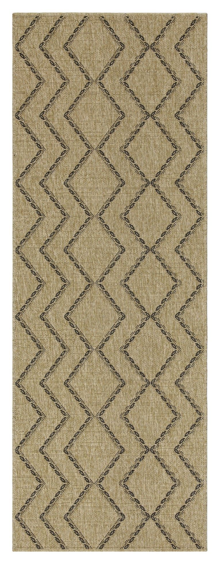 Alfombra de polipropileno para interior y exterior, color yute y negro.