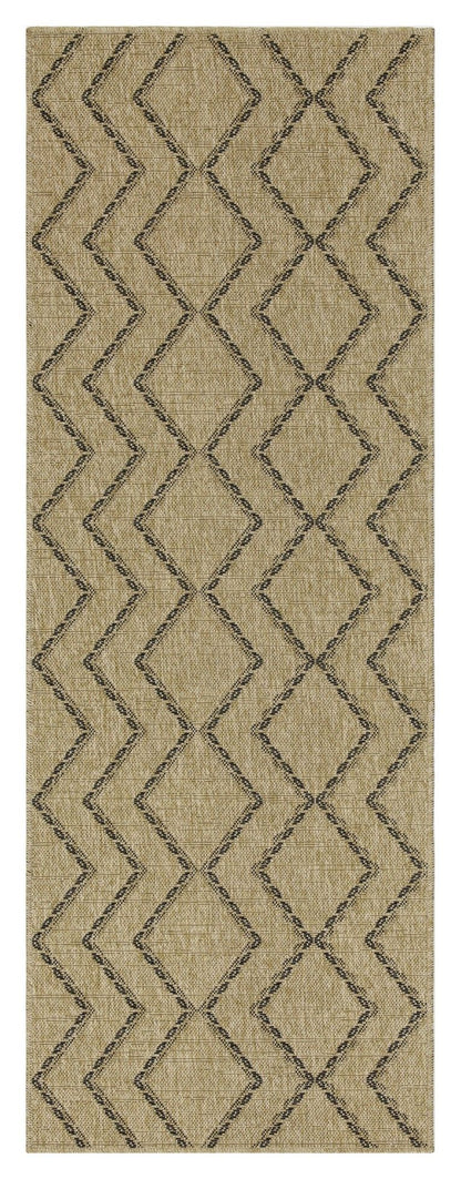 Alfombra de polipropileno para interior y exterior, color yute y negro.