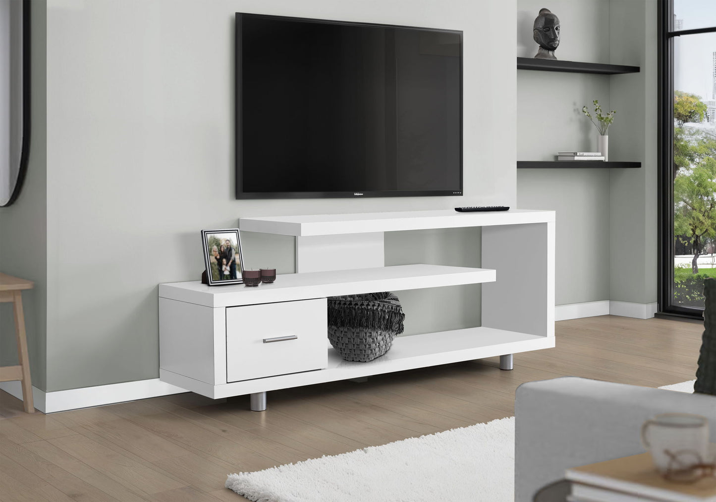 Mueble de TV, consola, mueble de almacenamiento para centro de entretenimiento multimedia, contemporáneo y moderno