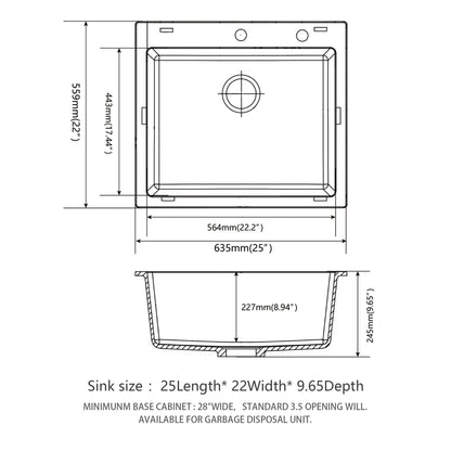 Quartz Kitchen Sink, Granite Composite, Drop In Sink With Durable Design