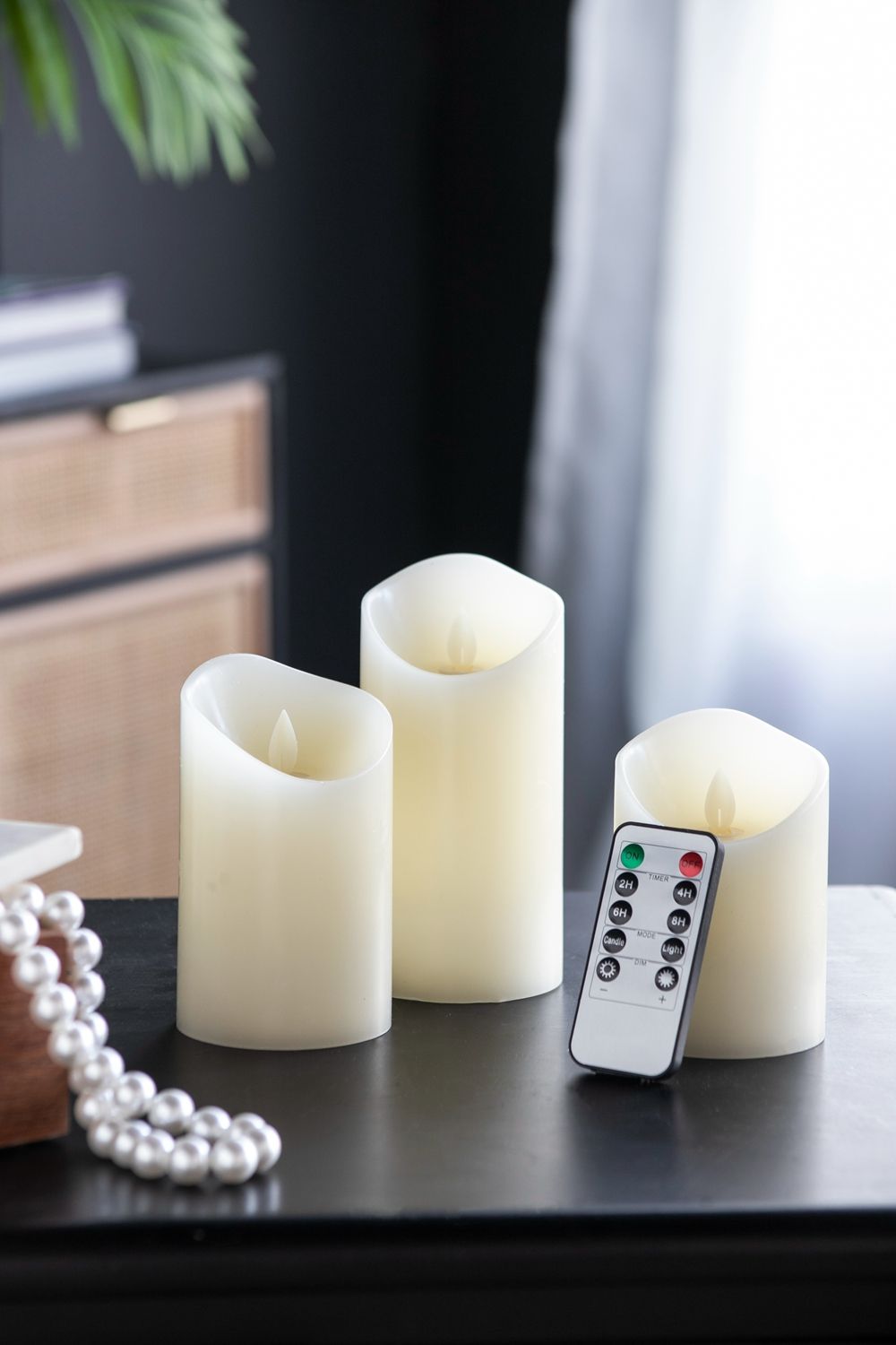 Velas LED parpadeantes con temporizador remoto (juego de 3) - Marfil