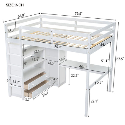 Loft Bed With Built In Wardrobe, Desk, Shelves And Drawers