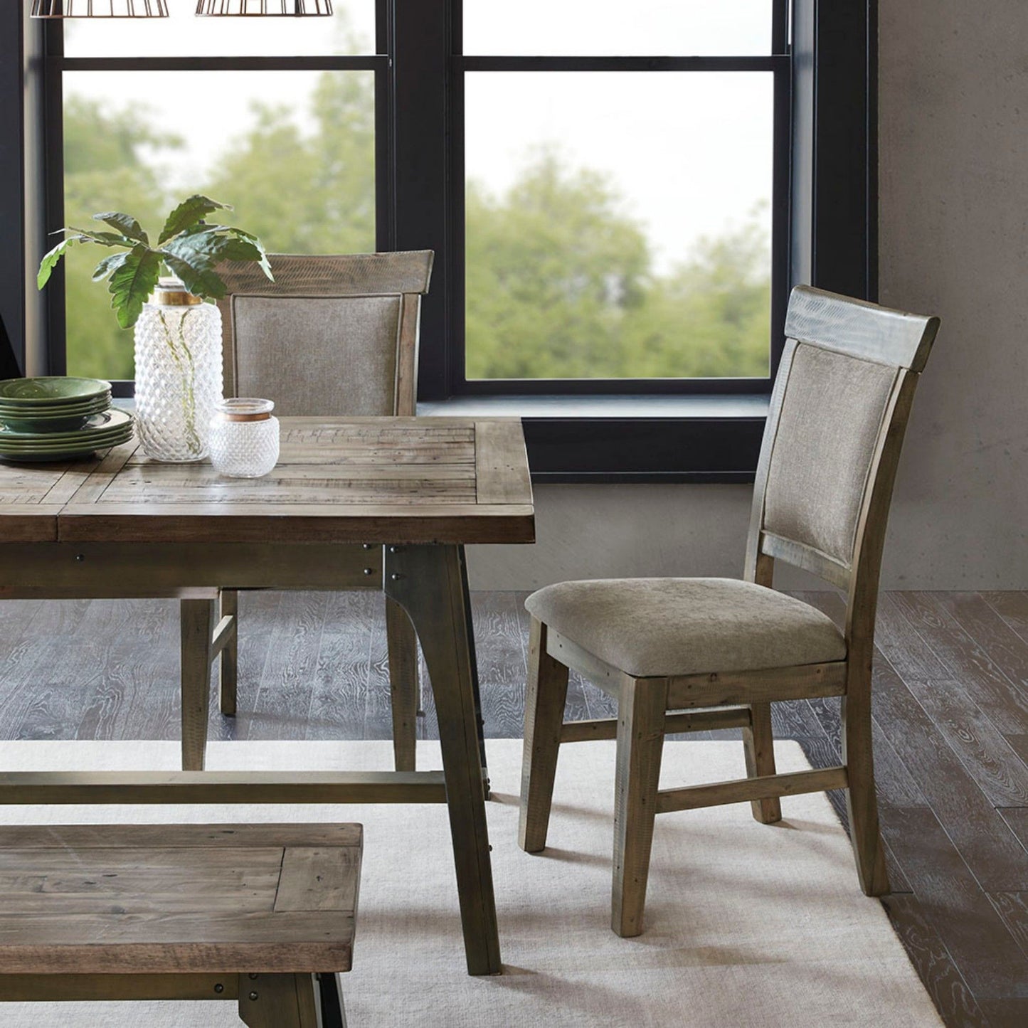 Dining Side Chair Set With Cushioned Back And Seat (Set of 2) - Weathered Gray / Natural