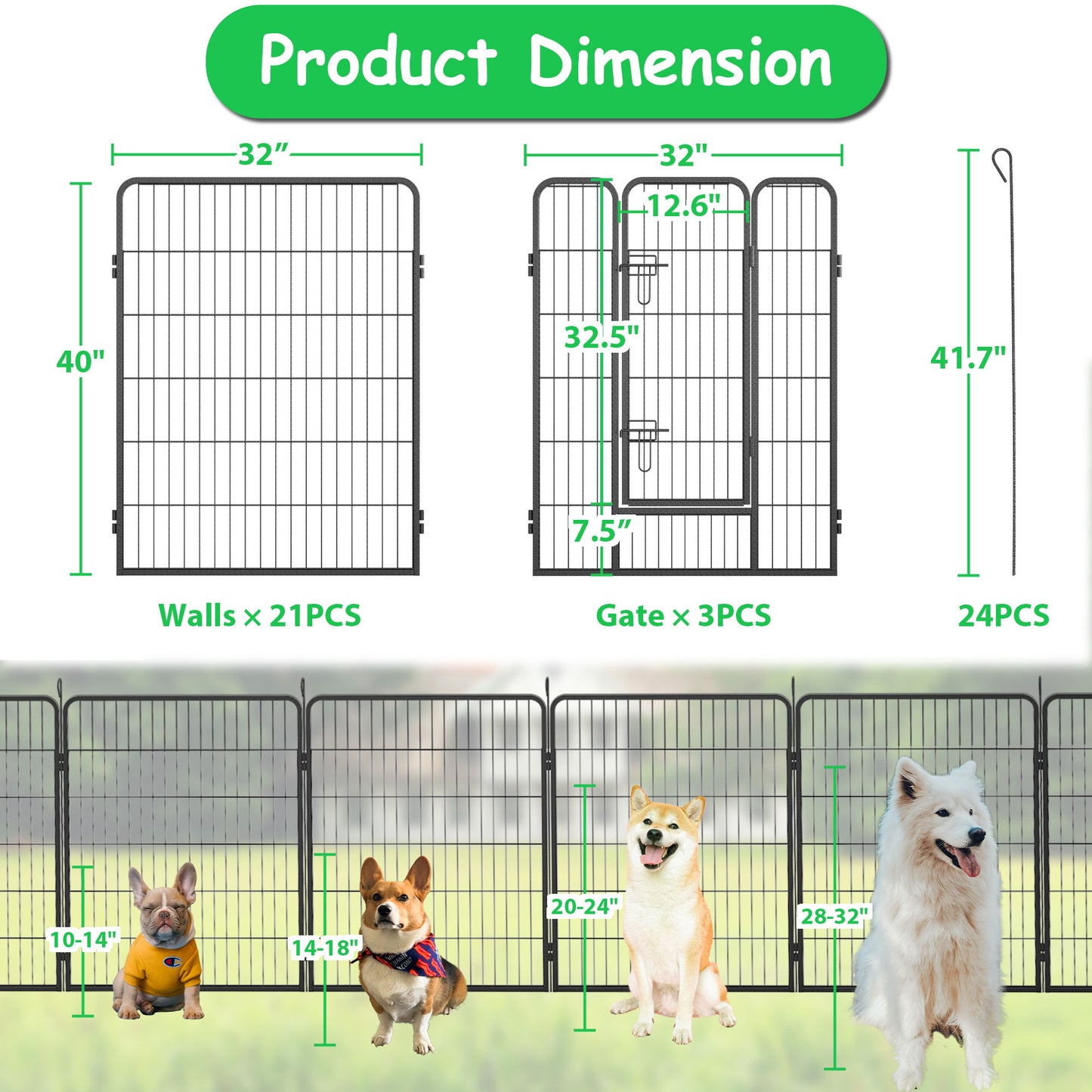 Corrales para perros de exterior con paneles plegables de altura, parque de juegos portátil de metal resistente para perros, cerca antioxidante para ejercicios en interiores con puertas para mascotas, corral de juegos para RV, patio de camping