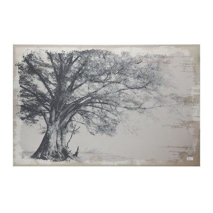 Impresión artística en lienzo de gran refugio arbóreo, arte mural floral de estilo tradicional, pieza decorativa para el hogar - Gris/blanco mate