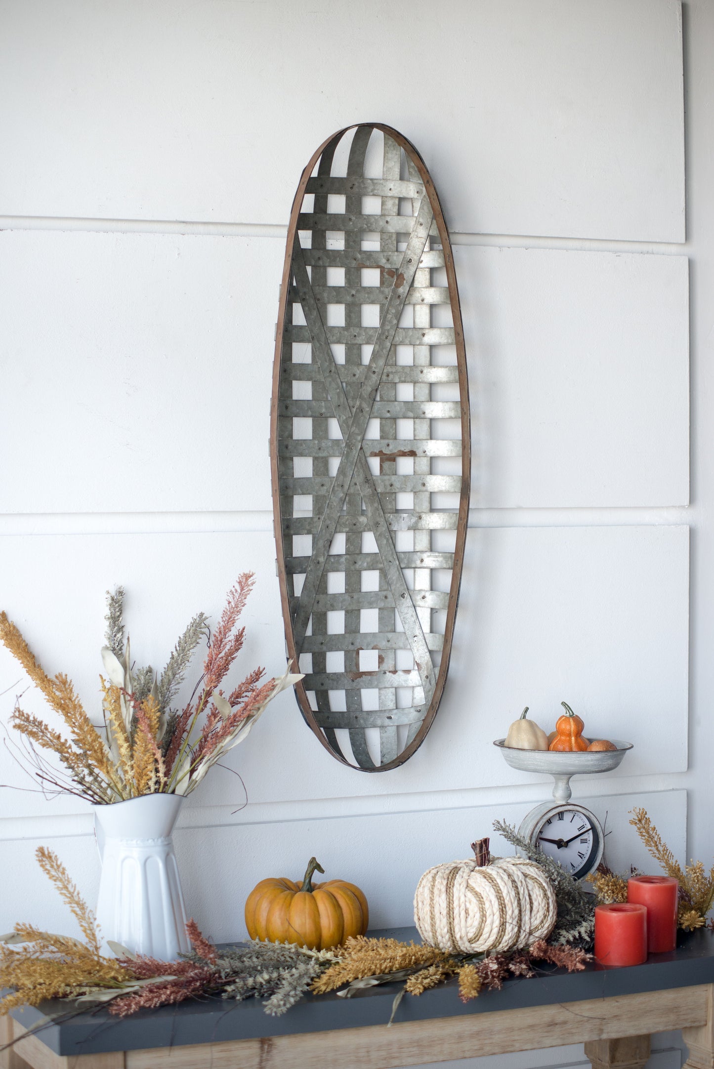 Arte de pared de metal con patrón de cuadrícula - Plateado
