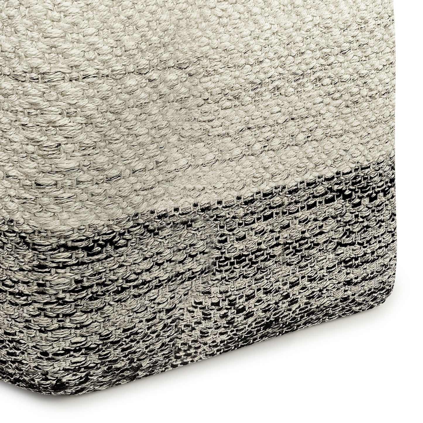 Macie - Puf cuadrado de tejido para exterior/interior - Gris/Blanco