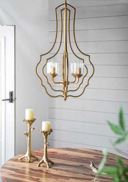 Lámpara colgante de metal de 4 luces con cadena ajustable para cocina (bombilla no incluida), color dorado
