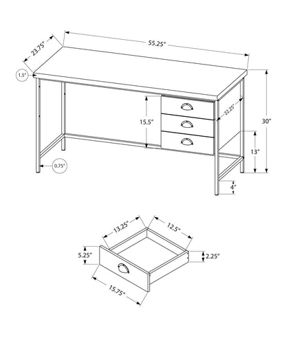 Escritorio de computadora para oficina en casa, portátil, 3 cajones de almacenamiento, contemporáneo y moderno