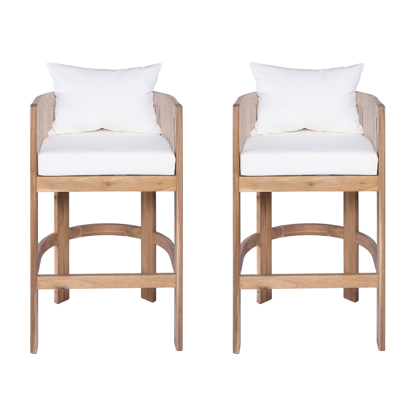 Modern Matera Barstool (Set of 2) With Wraparound Back And Rope - Teak / Beige