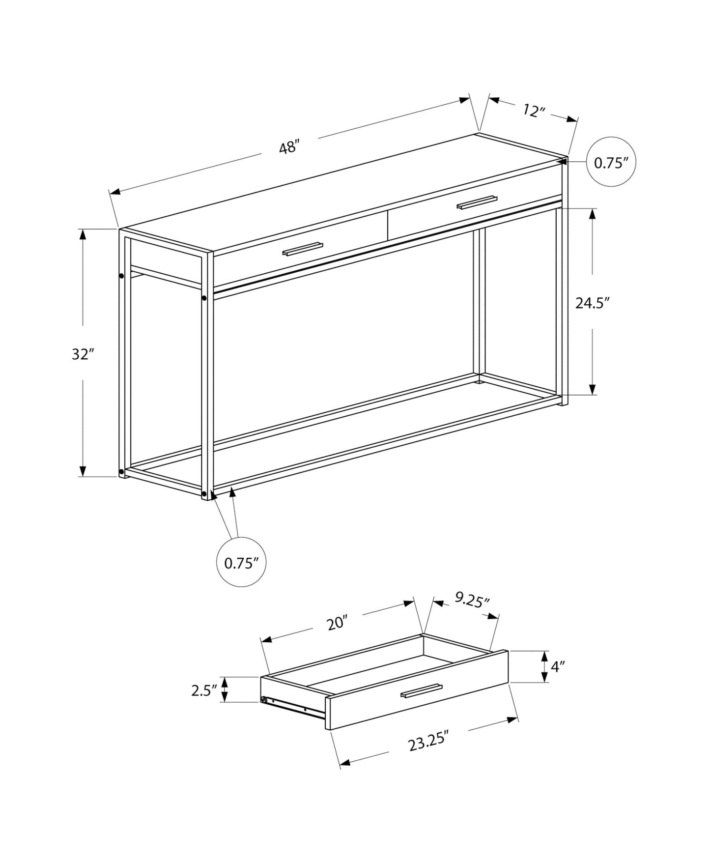Accent Console Table For Entryway, Storage Drawers, Contemporary & Modern