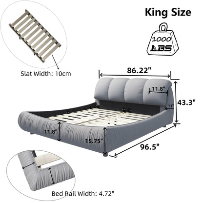 Luxury Upholstered Platform Bed With Oversized Padded Backrest And Solid Wood Frame
