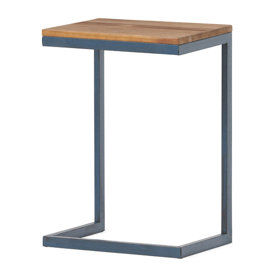 C Shaped End Table With Iron Base And Fir Wood To