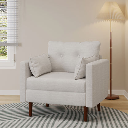 Contemporary Fabric Club Chair With Birch Wood Legs - Beige