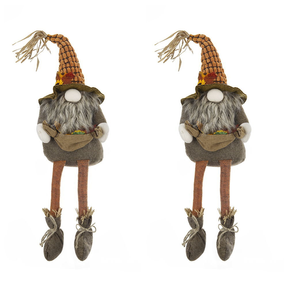 Gnomo sentado con hoja de arce, ideal para decorar mesas en el Festival de la Cosecha, el Festival de Otoño y el Día de Acción de Gracias (juego de 2) - Naranja y multicolor