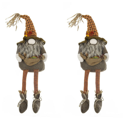 Gnomo sentado con hoja de arce, ideal para decorar mesas en el Festival de la Cosecha, el Festival de Otoño y el Día de Acción de Gracias (juego de 2) - Naranja y multicolor