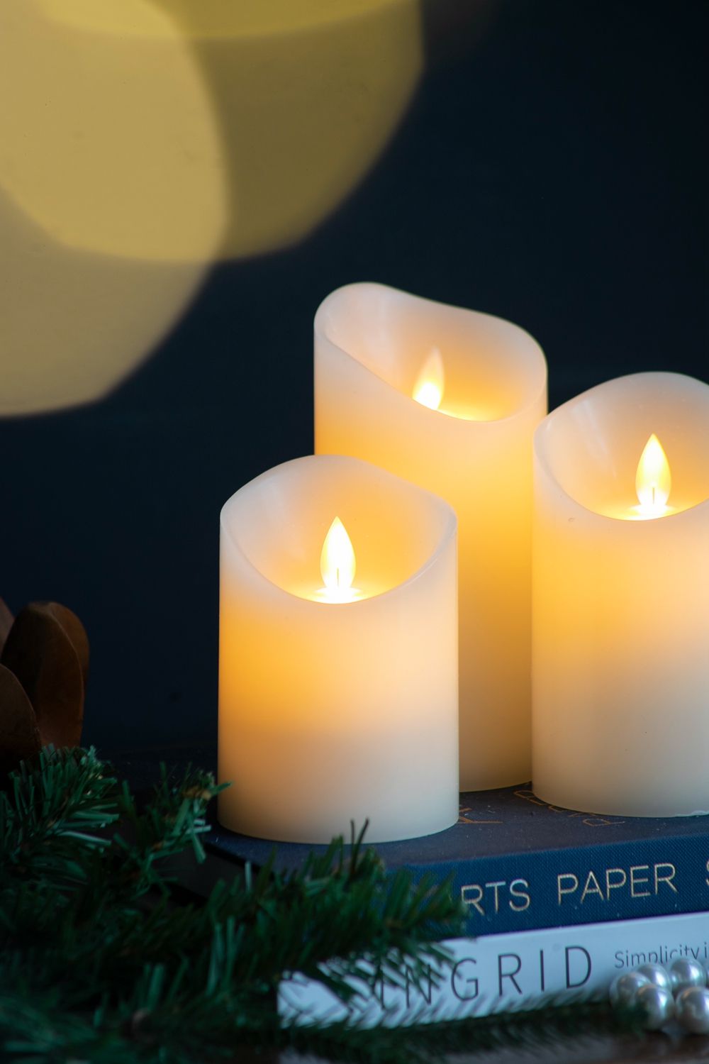 Velas LED parpadeantes con temporizador remoto (juego de 3) - Marfil