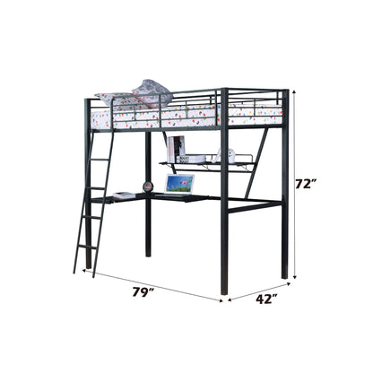 Senon - Cama alta doble con escritorio - Negro/Plateado