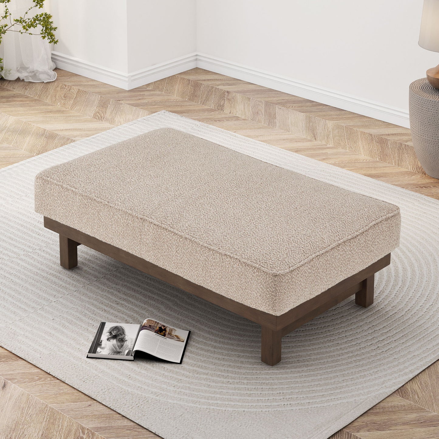 Modern Upholstered Cocktail Ottoman Bench With Cushion Top