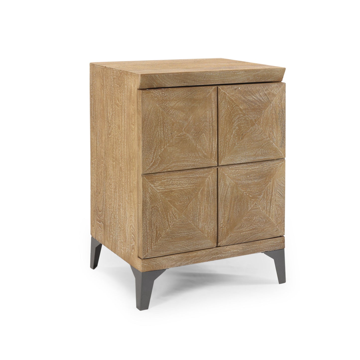 Boho Handcrafted Mango Wood Storage Cabinet With Iron Legs - Sandblasted Oak