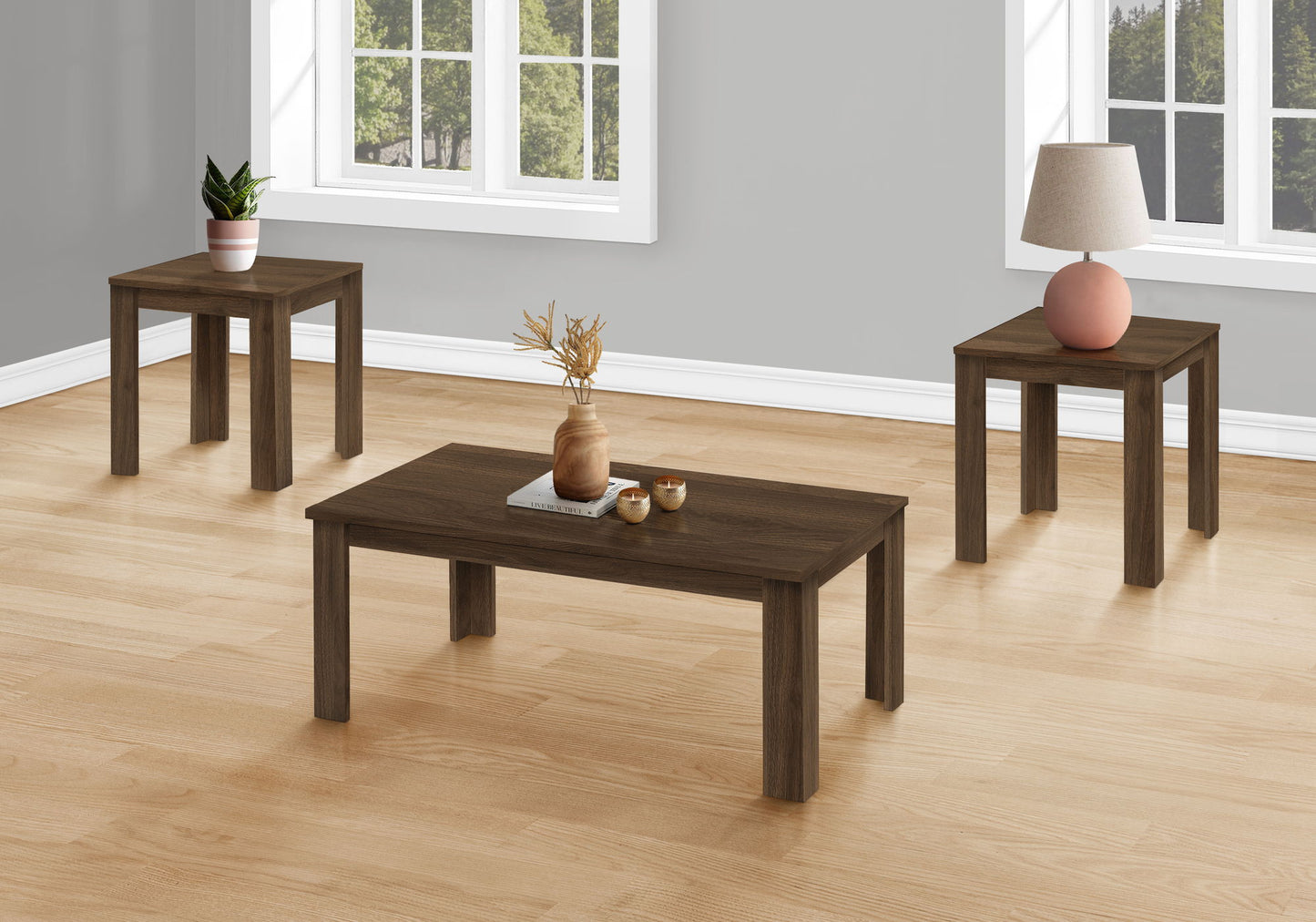 Juego de mesa de centro, auxiliar, de esquina y de acento para sala de estar de estilo transicional (juego de 3)