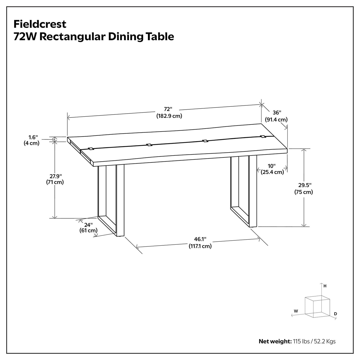 Fieldcrest - Mesa de comedor artesanal