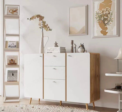 Aparador con 3 cajones y 2 puertas, con estantes ajustables para salón, comedor, pasillo y cocina, color blanco.