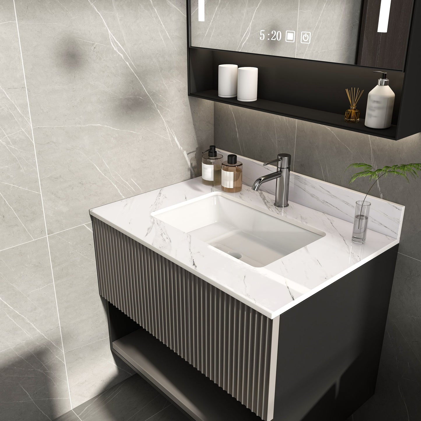 Bianco Carrara Venato Marble Vanity Top With Pre Drilled Faucet Hole And Undermount Sink