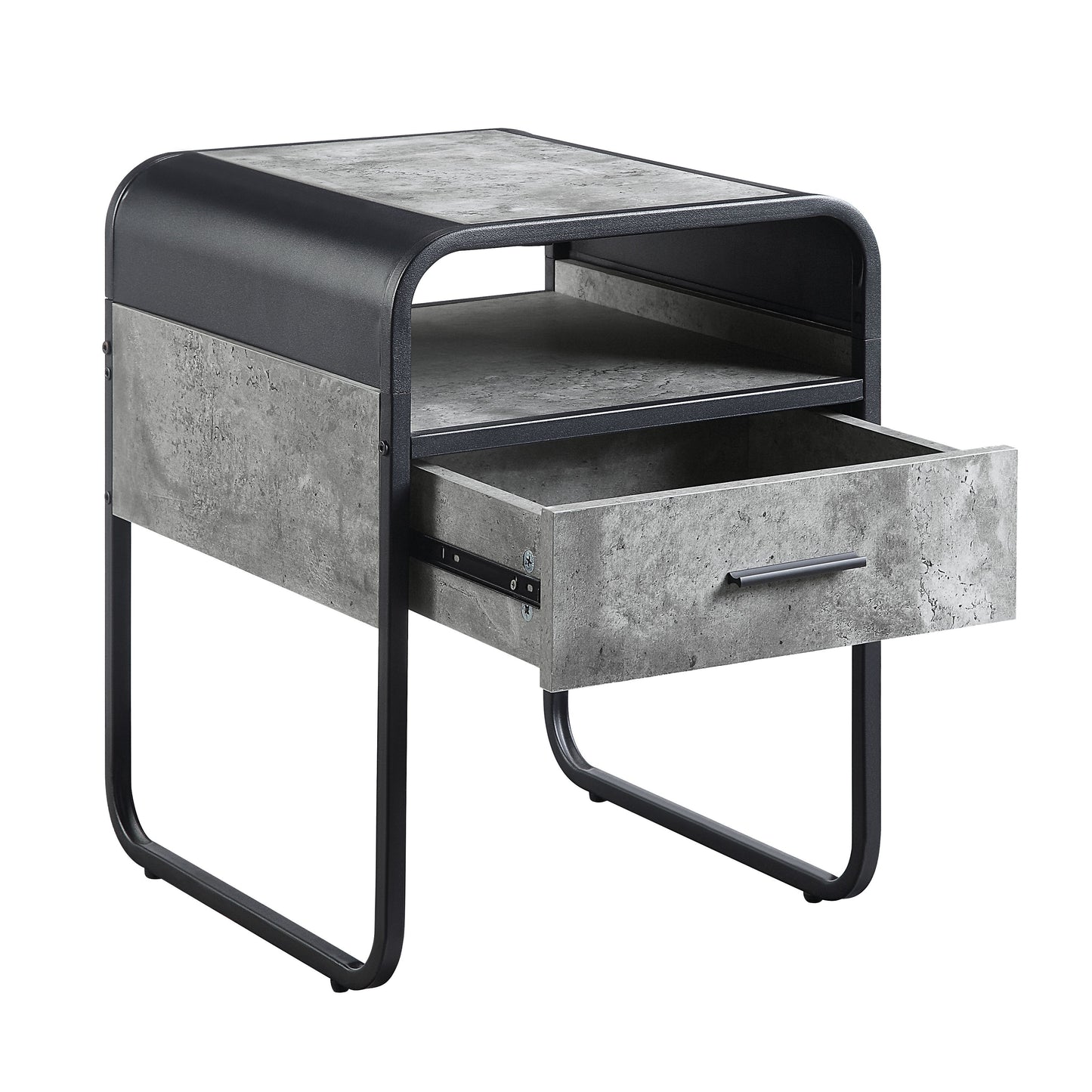 Raziela - Mesa auxiliar con cajón - Gris hormigón/Negro