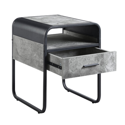 Raziela - Mesa auxiliar con cajón - Gris hormigón/Negro