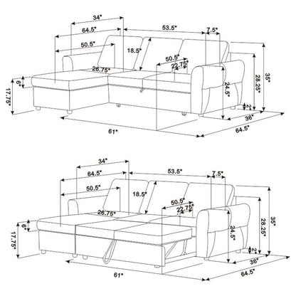 Kenna- Sleeper Sectional Sofa With Storage Ottoman