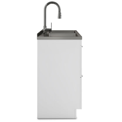 Mueble de lavandería moderno y amplio Shaker con grifo y fregadero de acero inoxidable, color blanco