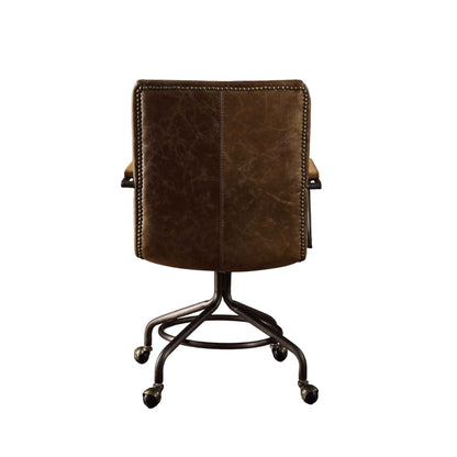 Harith - Silla de oficina vintage de cuero de grano superior - Marrón
