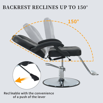 Sillón reclinable clásico para peluquero, con bomba hidráulica de alta resistencia y rotación de 360°, ideal para tatuajes, champú y salón de belleza, con carga máxima de 150 kg.