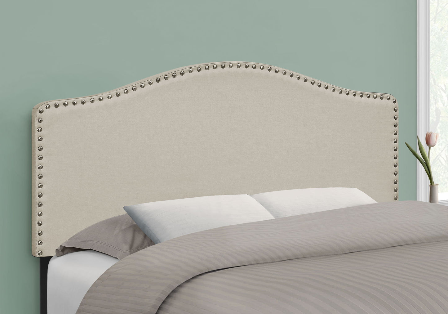 Tamaño completo, solo cabecero, tapizado, estilo transicional - Beige