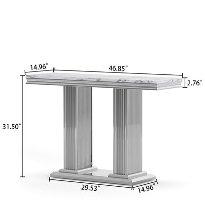 Printed Top Rectangular Console Table, Base With Mirrored Finish