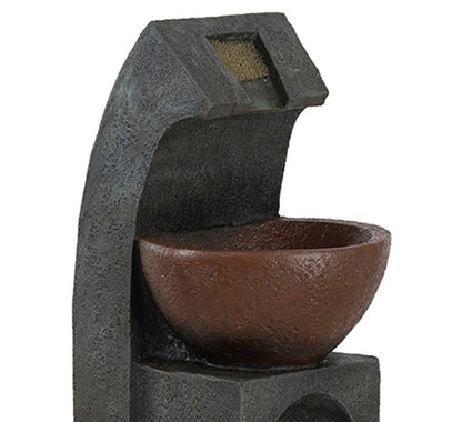 Fuente de agua escultural con cuenco, luz y bomba, para interior y exterior - Marrón/Negro