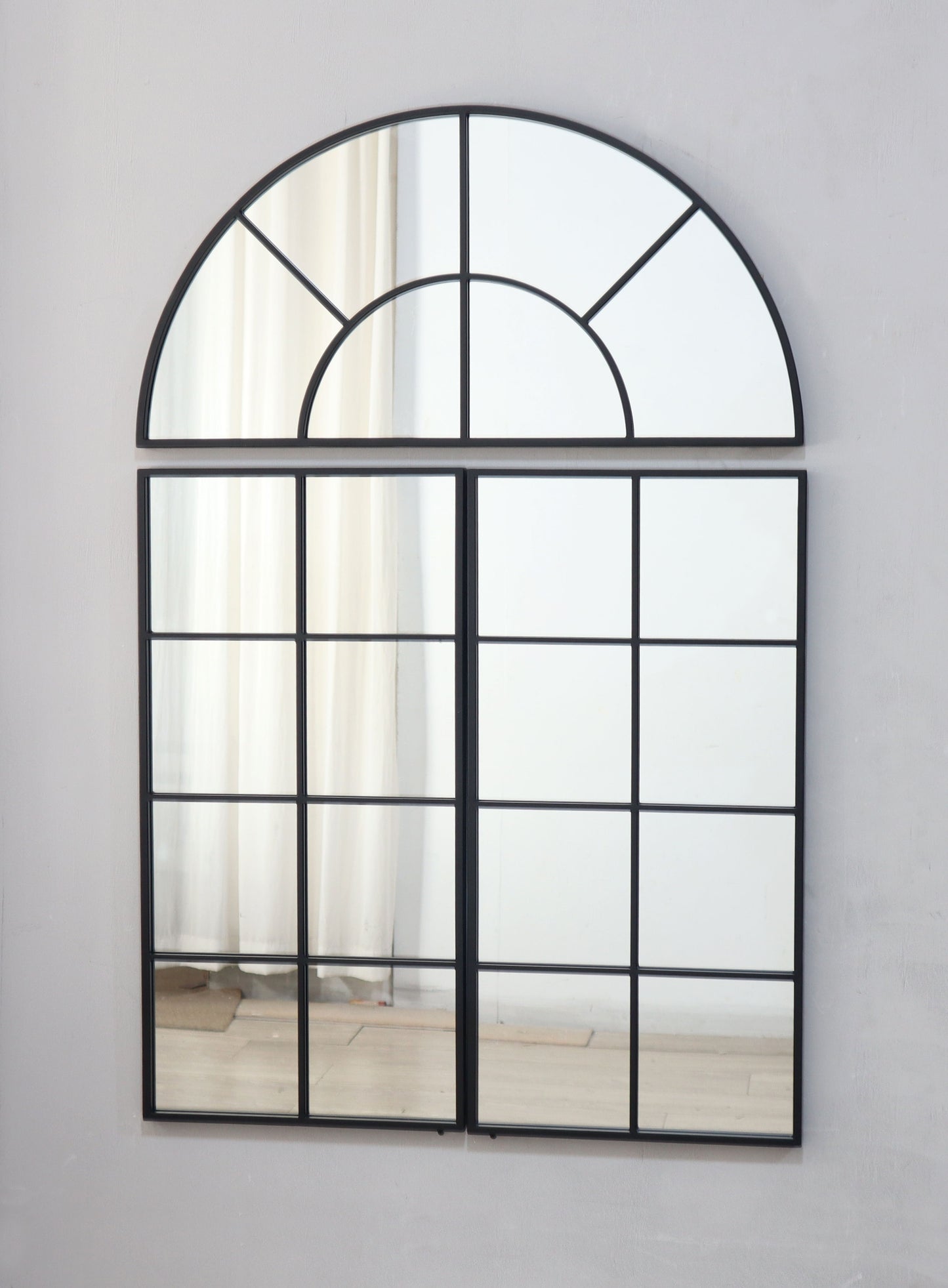 Espejo de pared grande arqueado con 3 secciones separadas - Negro