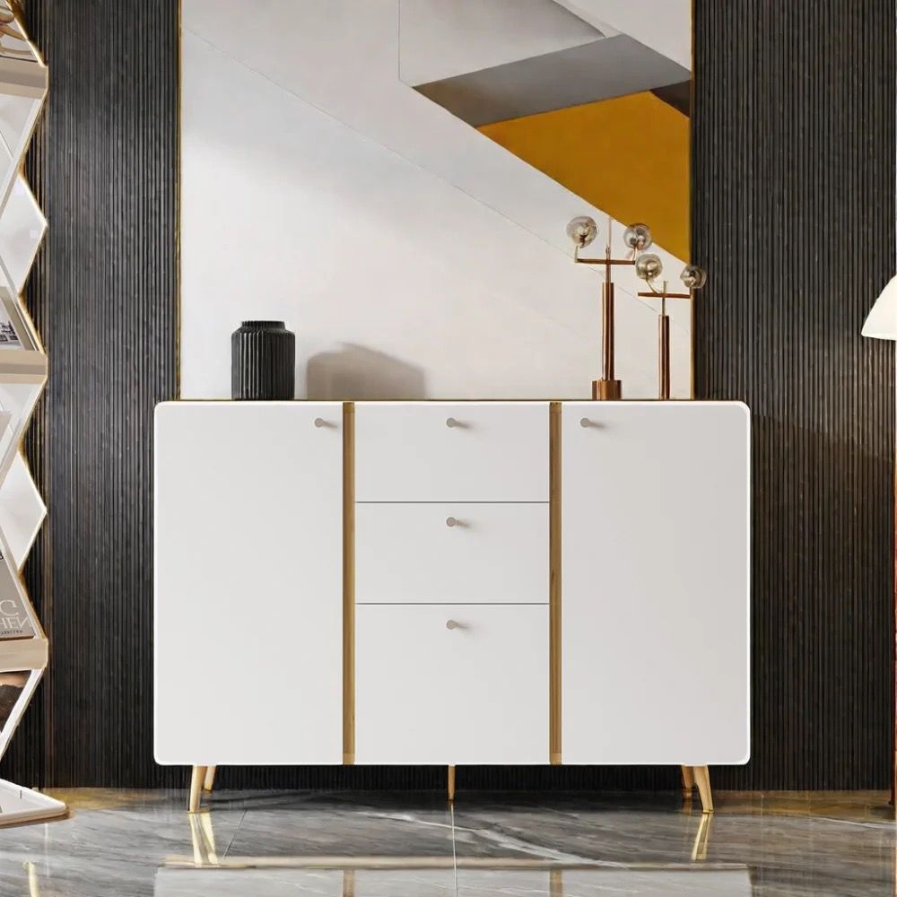 Aparador con 3 cajones y 2 puertas, con estantes ajustables para salón, comedor, pasillo y cocina, color blanco.