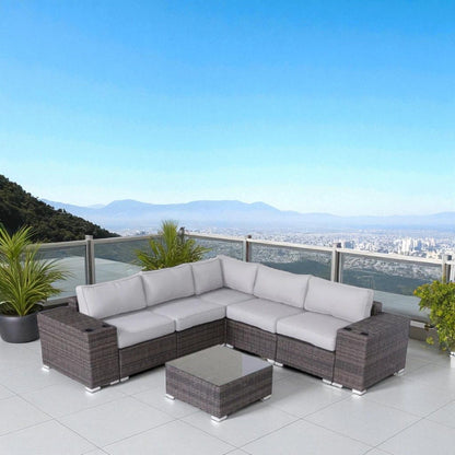 Modern Patio Rattan Sectional Set With Cushions
