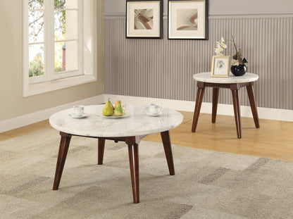 Gasha - Coffee Table - White Marble / Walnut
