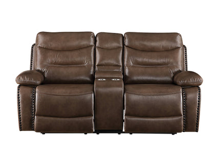 Aashi - Loveseat reclinable de cuero y gel - Marrón