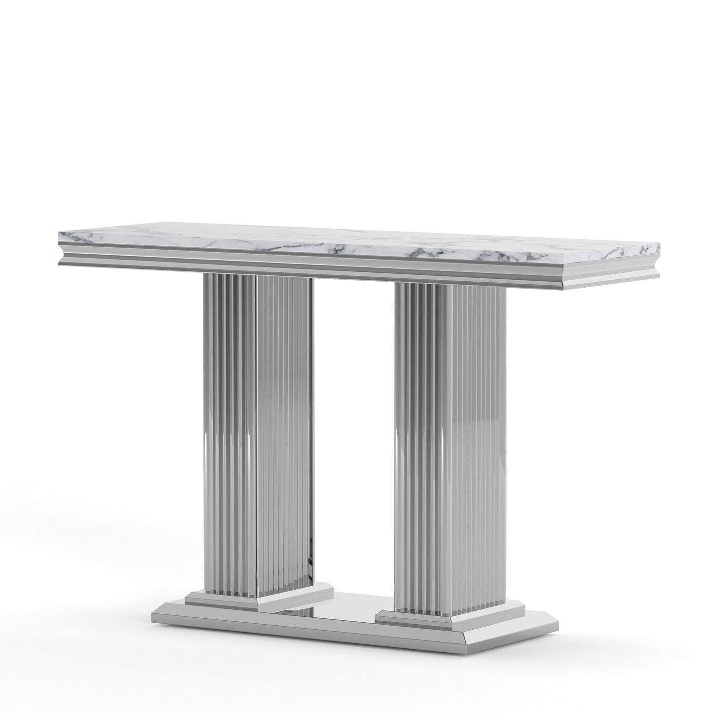 Printed Top Rectangular Console Table, Base With Mirrored Finish