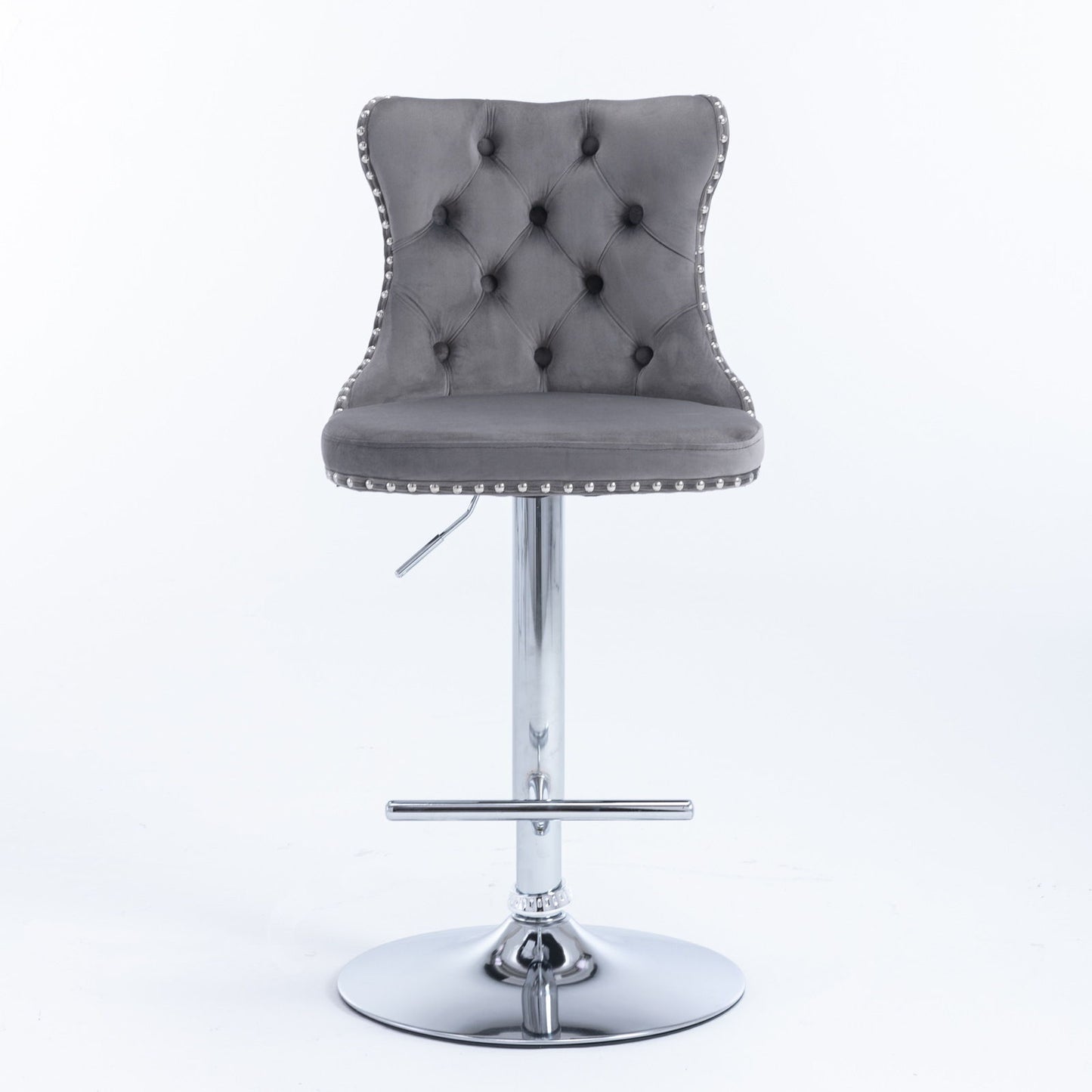 Taburetes giratorios de terciopelo con altura de asiento ajustable de 63 a 84 cm. Modernos taburetes de bar con base cromada y tapizados, cómodos y capitoné para el hogar, el pub y la isla de cocina (juego de 2).