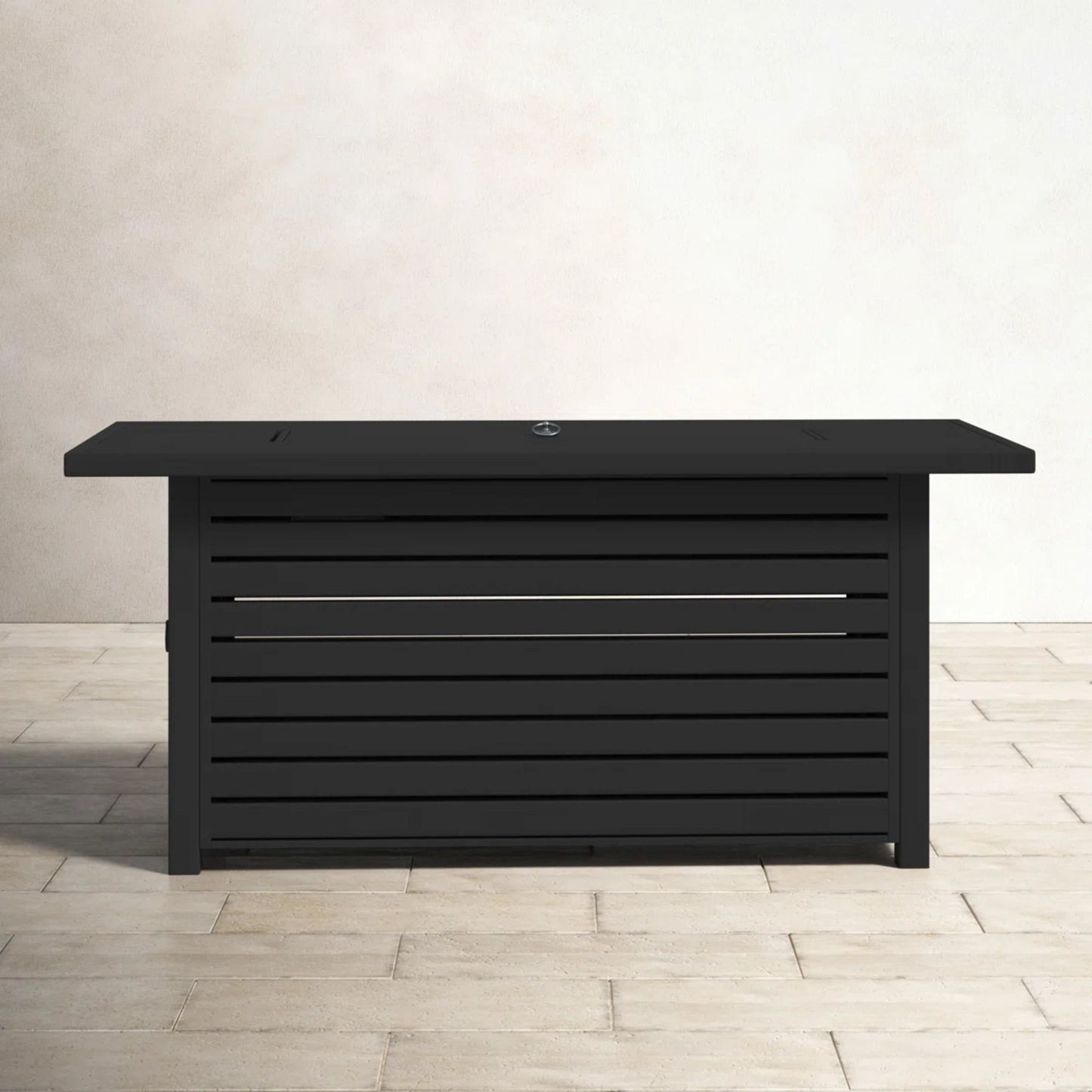 Mesa para fogata de exterior de gas propano con tapa, construcción duradera, color negro
